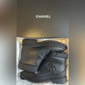 CHANEL Calfskin Nylon CC Ankle Snow Boots